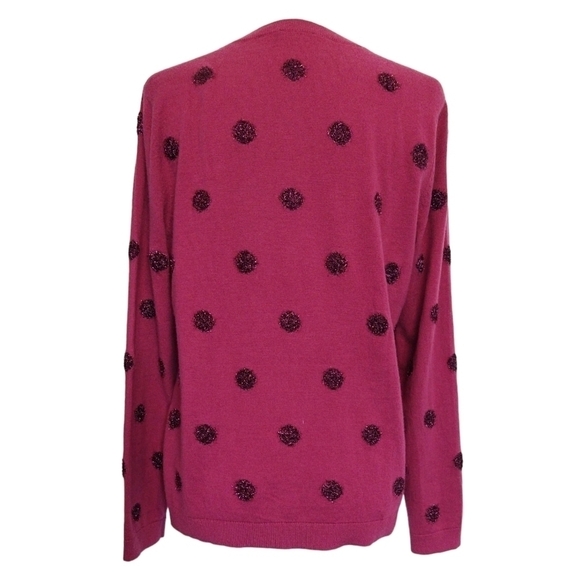 Talbots Lambs Wool Blend Pink Tinsel Polka Dot Crewneck Sweater Festive Holidays - Picture 2 of 8